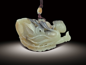 清‧白玉雕飛天仙子掛件