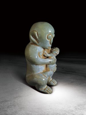 中古‧奶油白沁母子情深玉把件