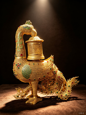 清‧金絲鑲嵌寶石鳳鳥朝陽宮燈(乾隆御製)款